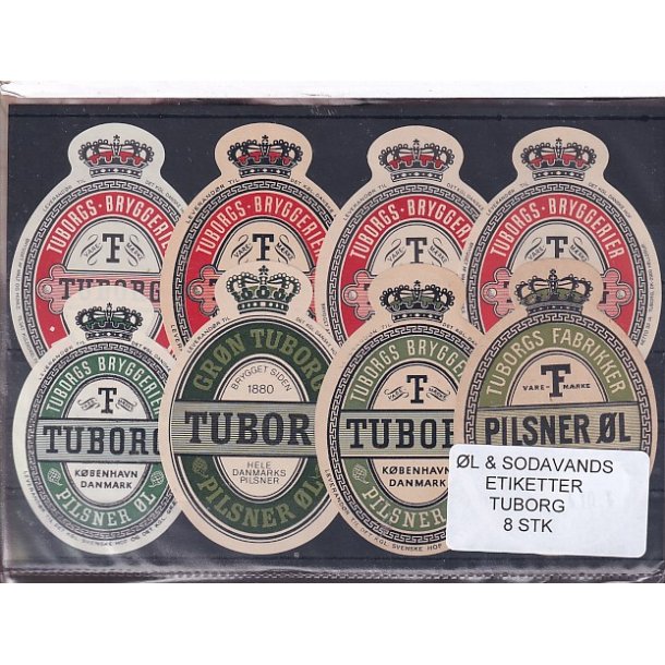 �l og Sodavands Etiketter - Tuborg - 8 Stk.