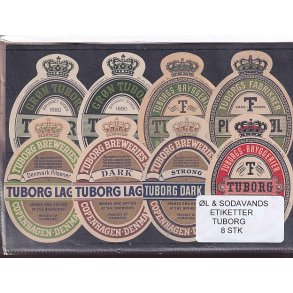 �l og Sodavands Etiketter - Tuborg - 8 Stk.