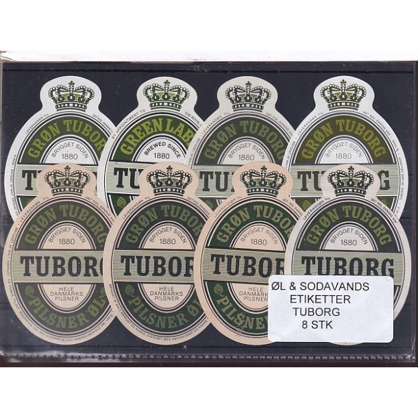 �l og Sodavands Etiketter - Tuborg - 8 Stk.