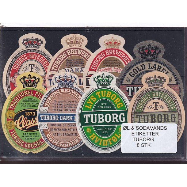 �l og Sodavands Etiketter - Tuborg - 8 Stk.