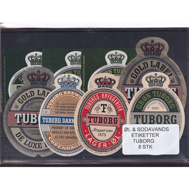 �l og Sodavands Etiketter - Tuborg - 8 Stk.