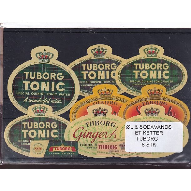 �l og Sodavands Etiketter - Tuborg - 8 Stk.