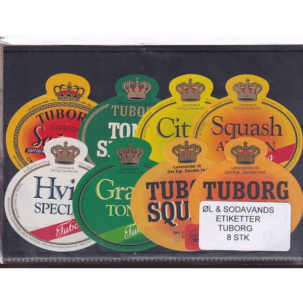 �l og Sodavands Etiketter - Tuborg - 8 Stk.