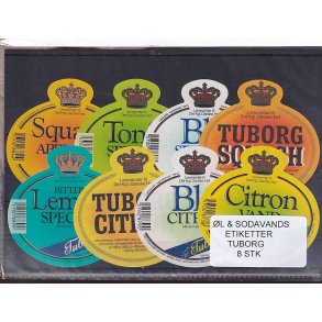 �l og Sodavands Etiketter - Tuborg - 8 Stk.