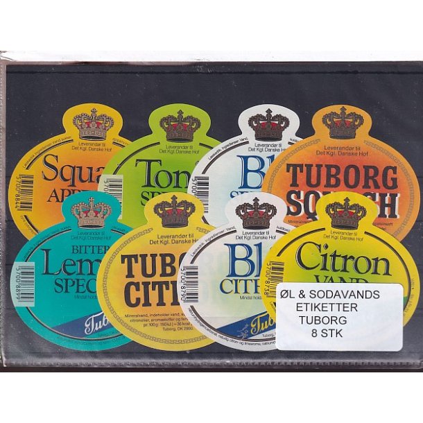 �l og Sodavands Etiketter - Tuborg - 8 Stk.