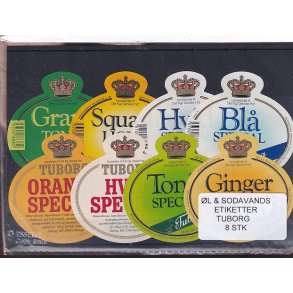 �l og Sodavands Etiketter - Tuborg - 8 Stk.