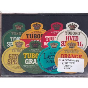 �l og Sodavands Etiketter - Tuborg - 8 Stk.