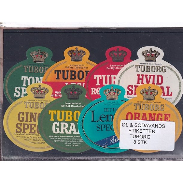 �l og Sodavands Etiketter - Tuborg - 8 Stk.