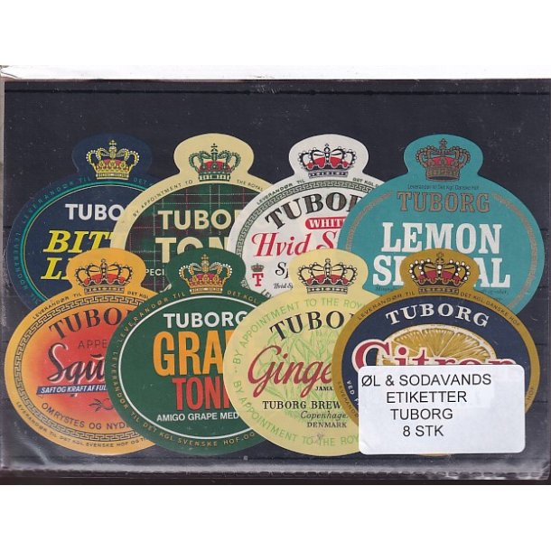 �l og Sodavands Etiketter - Tuborg - 8 Stk.