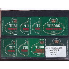 �l og Sodavands Etiketter - Tuborg - 8 Stk.