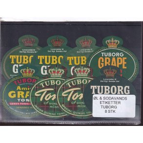 �l og Sodavands Etiketter - Tuborg - 8 Stk.