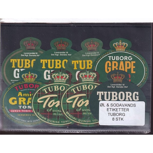 �l og Sodavands Etiketter - Tuborg - 8 Stk.