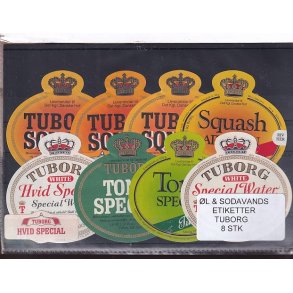 �l og Sodavands Etiketter - Tuborg - 8 Stk.