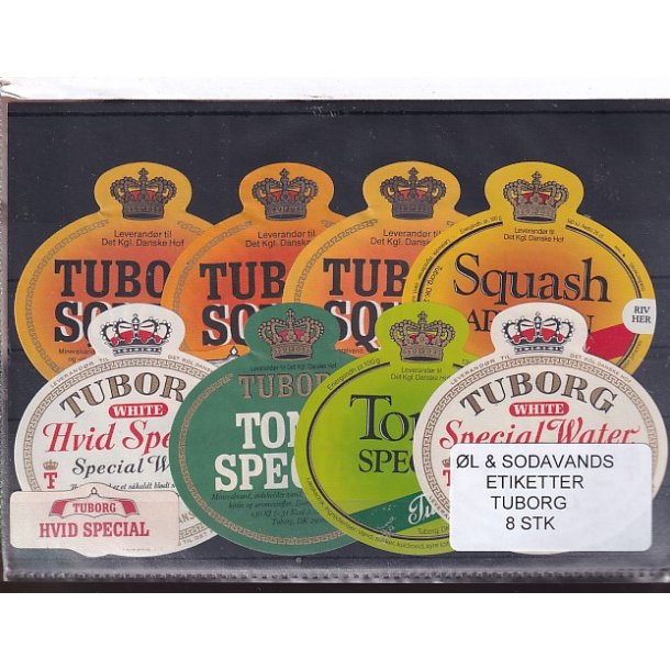 �l og Sodavands Etiketter - Tuborg - 8 Stk.