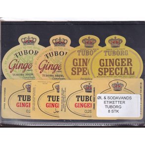 �l og Sodavands Etiketter - Tuborg - 8 Stk.