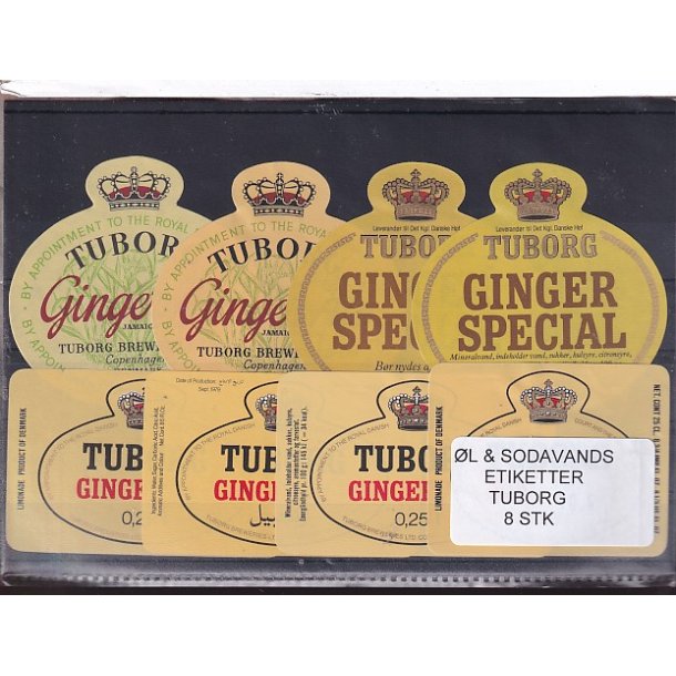 �l og Sodavands Etiketter - Tuborg - 8 Stk.
