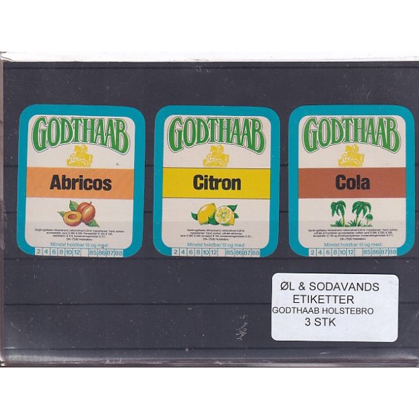 �l og Sodavandsetiketter - Bryggeriet Godthaab - Holstebro -  3 Stk.