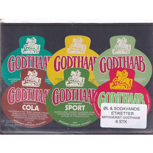 �l og Sodavandsetiketter - Bryggeriet Godthaab - Holstebro -  6 Stk.