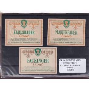 �l og Sodavandsetiketter - Sct. Nicolauskilden - �rhus -  3 Stk.