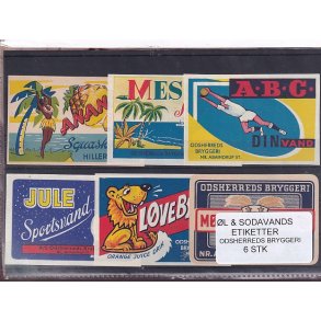 �l og Sodavandsetiketter - Odsherreds Bryggeri - Nr. Asmindrup -  6 Stk.