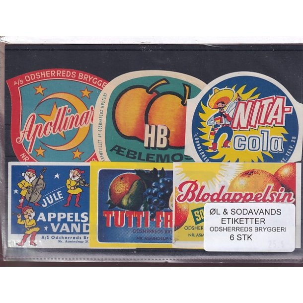 �l og Sodavandsetiketter - Odsherreds Bryggeri - Nr. Asmindrup -  6 Stk.
