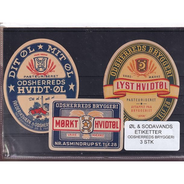 �l og Sodavandsetiketter - Odsherreds Bryggeri - Nr. Asmindrup -  3 Stk.