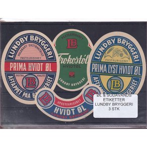 �l og Sodavandsetiketter - Lundby Bryggeri -  3 Stk.