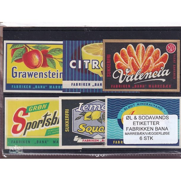 �l og Sodavandsetiketter - Fabrikken Bana - Marreb�k - 6 Stk.
