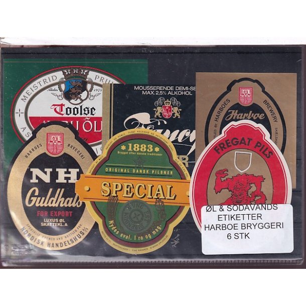 �l og Sodavands Etiketter - Harboe Bryggeri - 6 Stk.