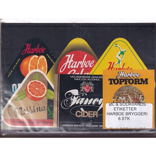 �l og Sodavands Etiketter - Harboe Bryggeri - 6 Stk.