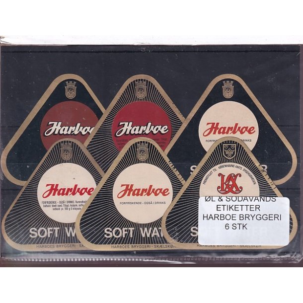 �l og Sodavands Etiketter - Harboe Bryggeri - 6 Stk.