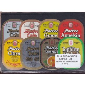 �l og Sodavands Etiketter - Harboe Bryggeri - 8 Stk.