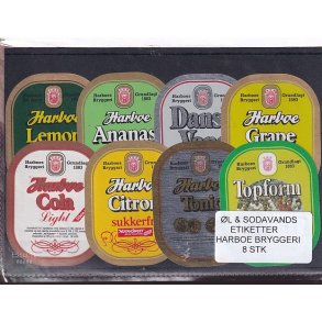 �l og Sodavands Etiketter - Harboe Bryggeri - 8 Stk.