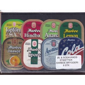 �l og Sodavands Etiketter - Harboe Bryggeri - 8 Stk.