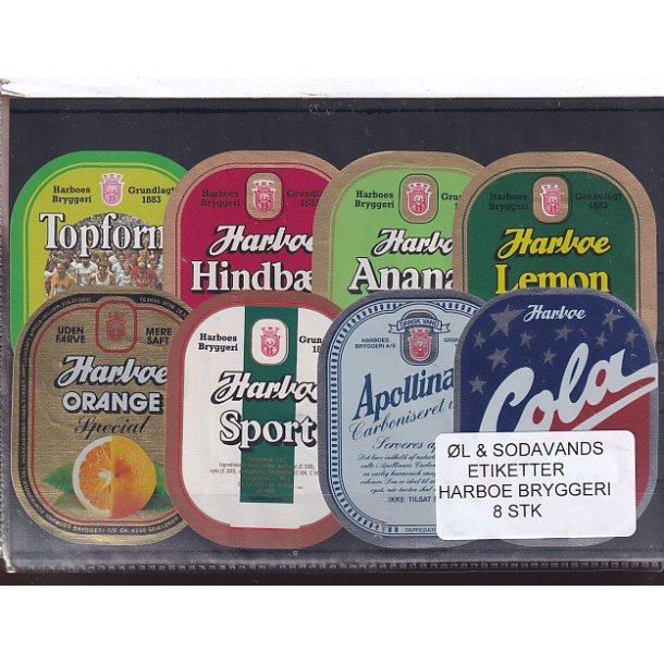 �l og Sodavands Etiketter - Harboe Bryggeri - 8 Stk.