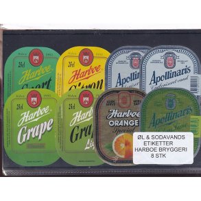 �l og Sodavands Etiketter - Harboe Bryggeri - 8 Stk.