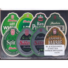 �l og Sodavands Etiketter - Harboe Bryggeri - 8 Stk.