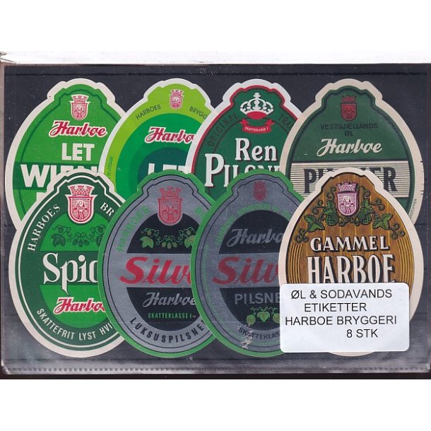 �l og Sodavands Etiketter - Harboe Bryggeri - 8 Stk.