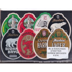 �l og Sodavands Etiketter - Harboe Bryggeri - 8 Stk.