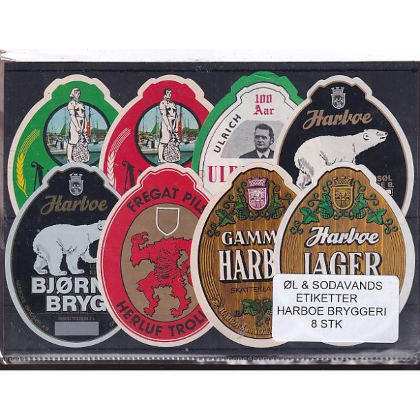 �l og Sodavands Etiketter - Harboe Bryggeri - 8 Stk.