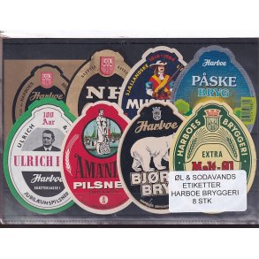 �l og Sodavands Etiketter - Harboe Bryggeri - 8 Stk.