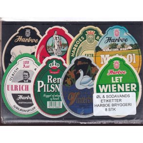�l og Sodavands Etiketter - Harboe Bryggeri - 8 Stk.