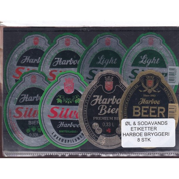 �l og Sodavands Etiketter - Harboe Bryggeri - 8 Stk.