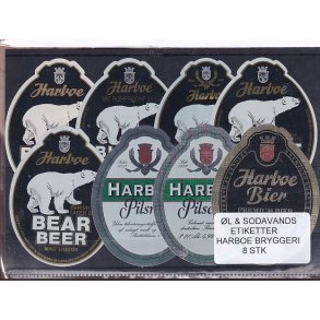 �l og Sodavands Etiketter - Harboe Bryggeri - 8 Stk.
