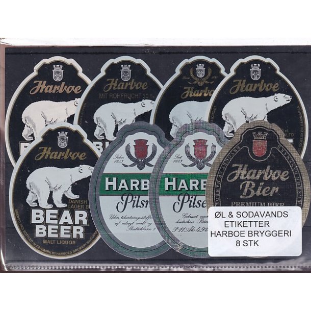 �l og Sodavands Etiketter - Harboe Bryggeri - 8 Stk.