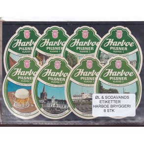 �l og Sodavands Etiketter - Harboe Bryggeri - 8 Stk.