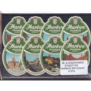 �l og Sodavands Etiketter - Harboe Bryggeri - 8 Stk.