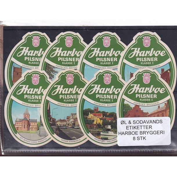 �l og Sodavands Etiketter - Harboe Bryggeri - 8 Stk.