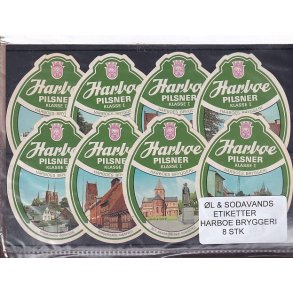 �l og Sodavands Etiketter - Harboe Bryggeri - 8 Stk.