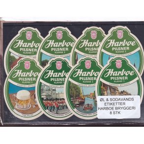 �l og Sodavands Etiketter - Harboe Bryggeri - 8 Stk.